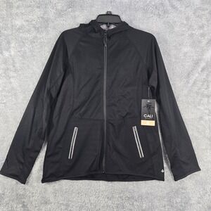 Cali Sport Womens Black Full Zip Hooded Athletic Jacket Mesh Panels Size L NEW